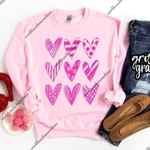 Pink hearts Valentines day crewneck sweatshirt